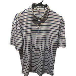 Peter Millar Summer Comfort Performance Jersey Polo Blue/Orange/White Stripe L